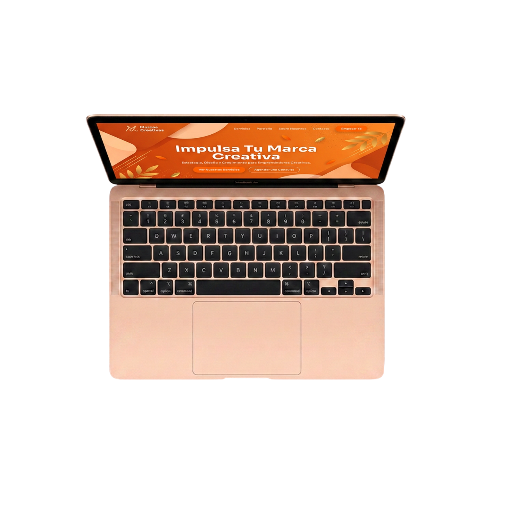 Computadora vistya por arriba con una página web