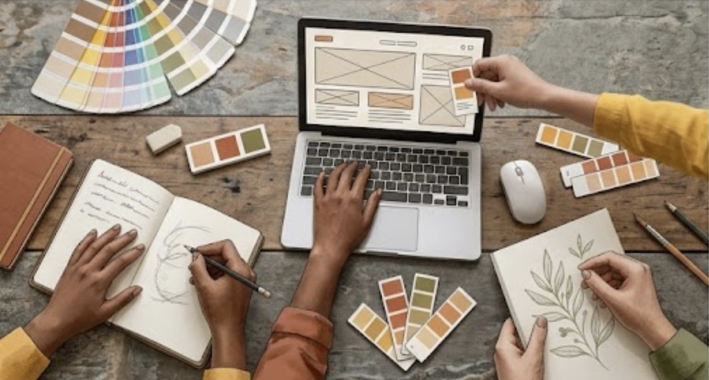 computadora sobre escritorio creativo