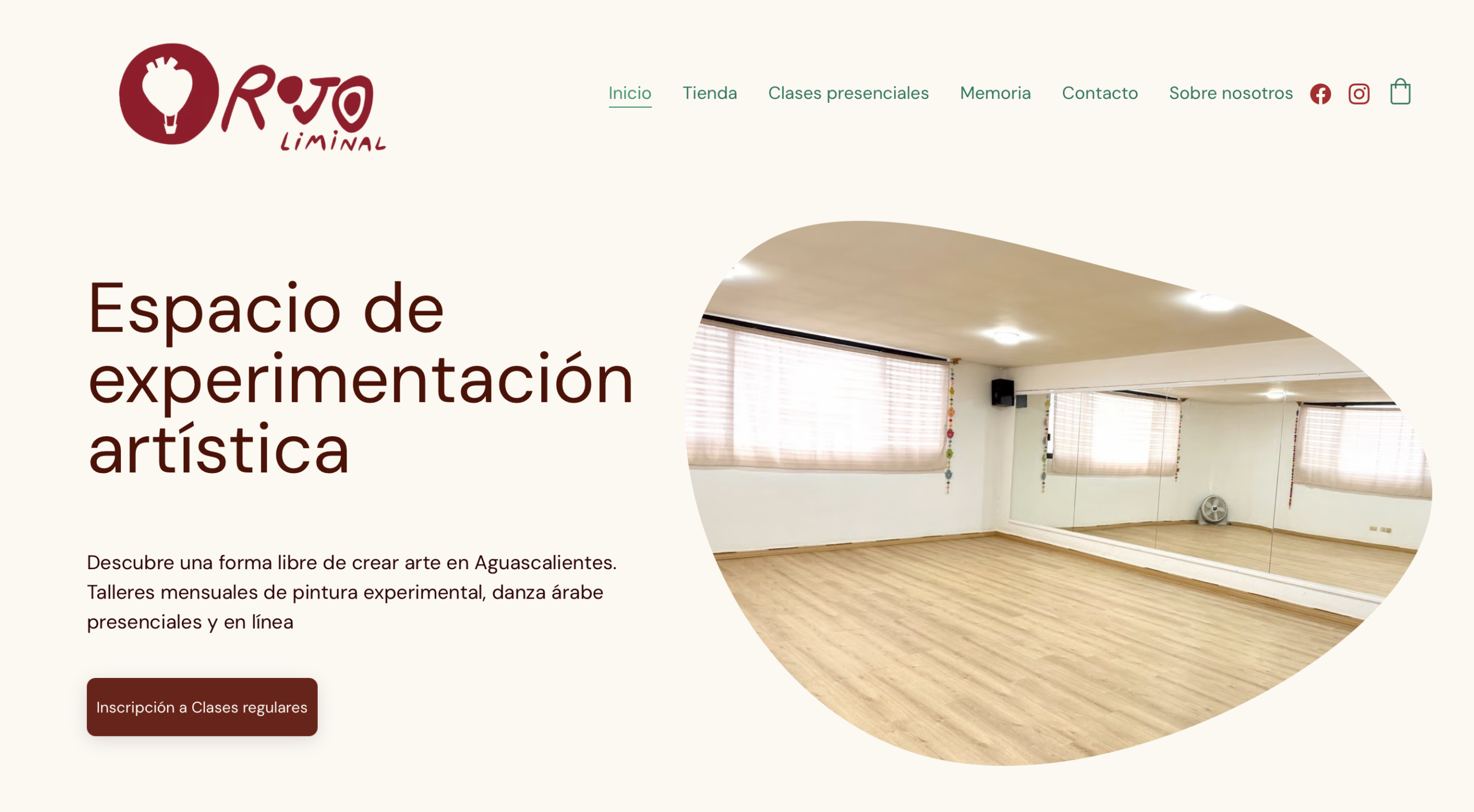 pantalla de inicio de página web de escuela de danza