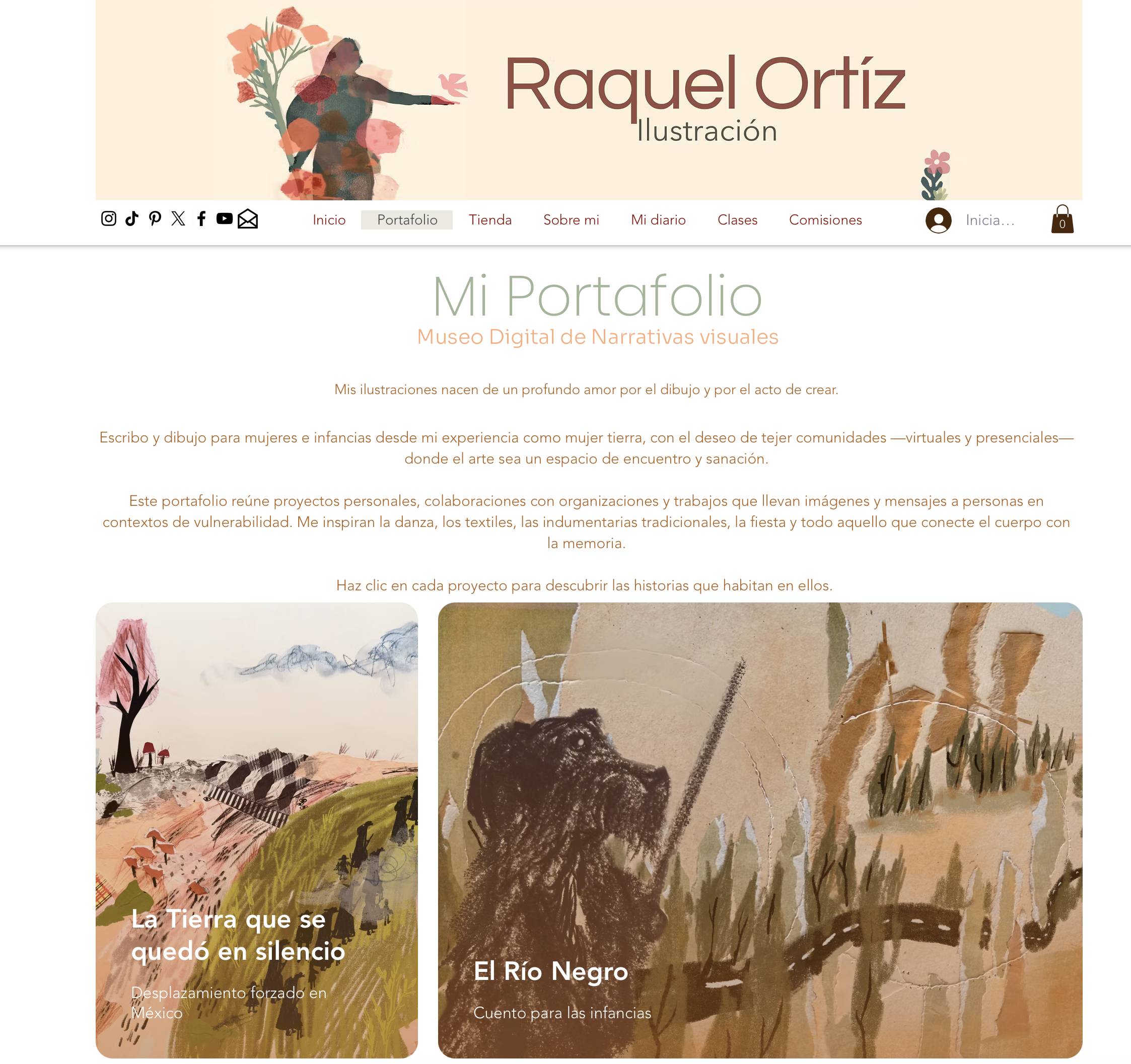 portafolio en página web de ilustradora